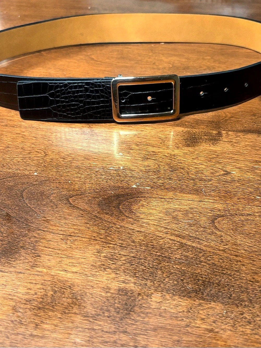 Leather Crocodile-Embossed Belt in Black Medium